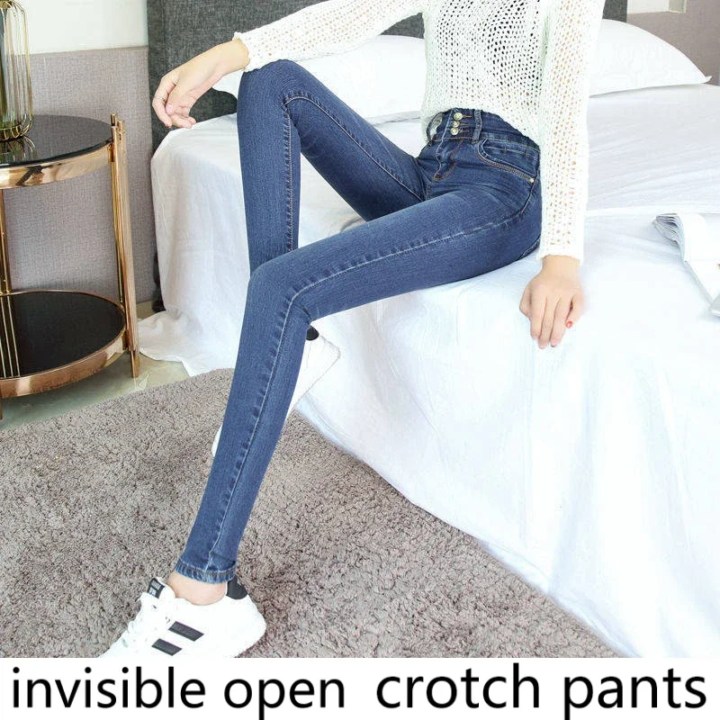 

Open-Crotch Pants 2021 Autumn and Winter Fleece Padded Jeans Invisible Zipper Couple Dating Nightclub Sprinkler Office Field