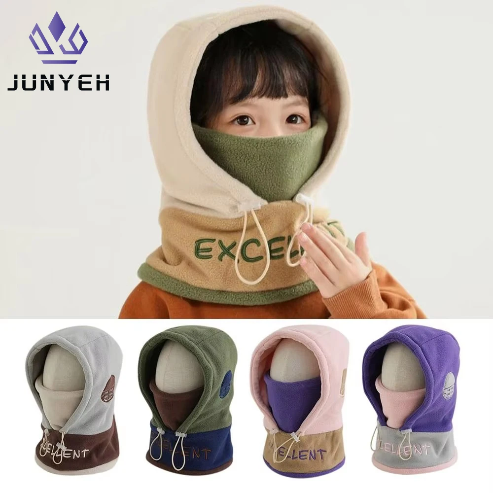 

Polar Fleece Winter Baby Hats Fashion Soft Windproof Balaclavas Hats Scarf Set Thickened Ear Protection Cap for Kids