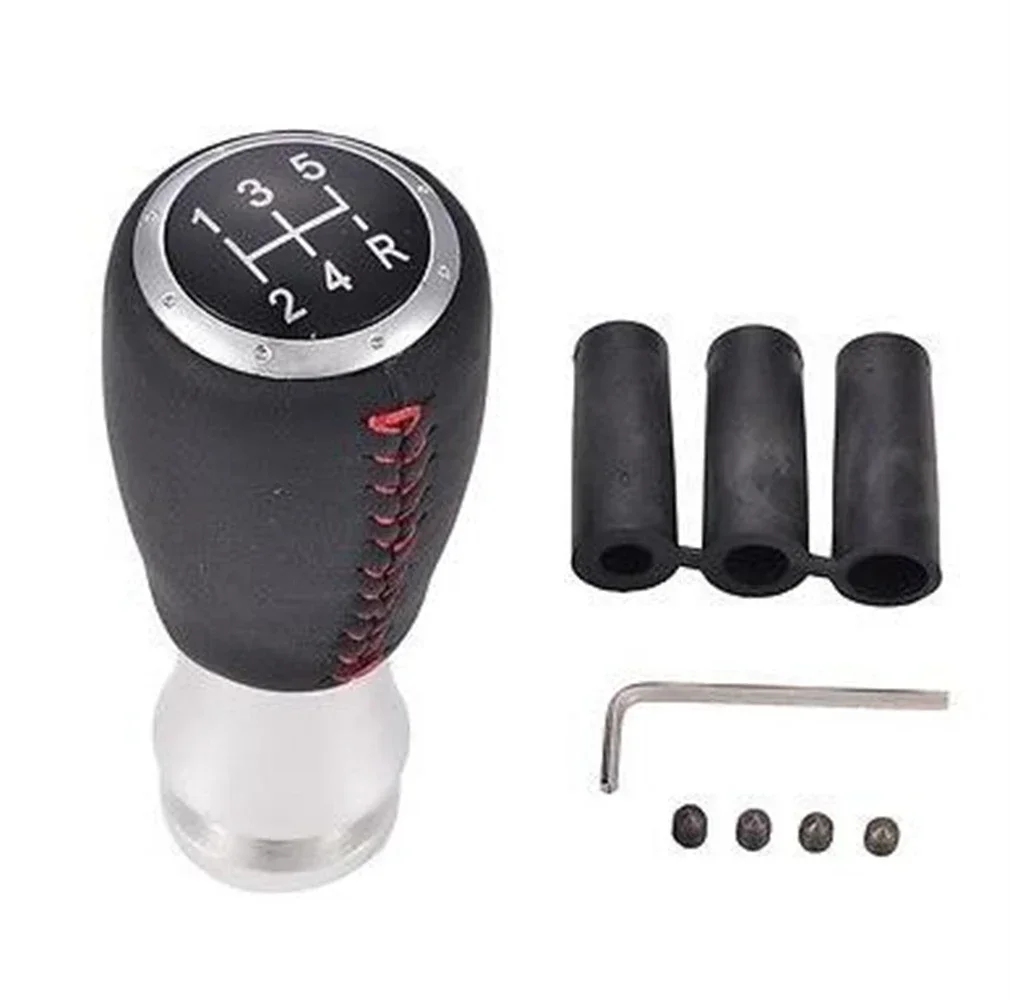 5 Speed Car Black Manual Leather Shifter Gear Shift Knob Gear Red Stitch Universal Aluminium Fit For Honda Toyota Nissan