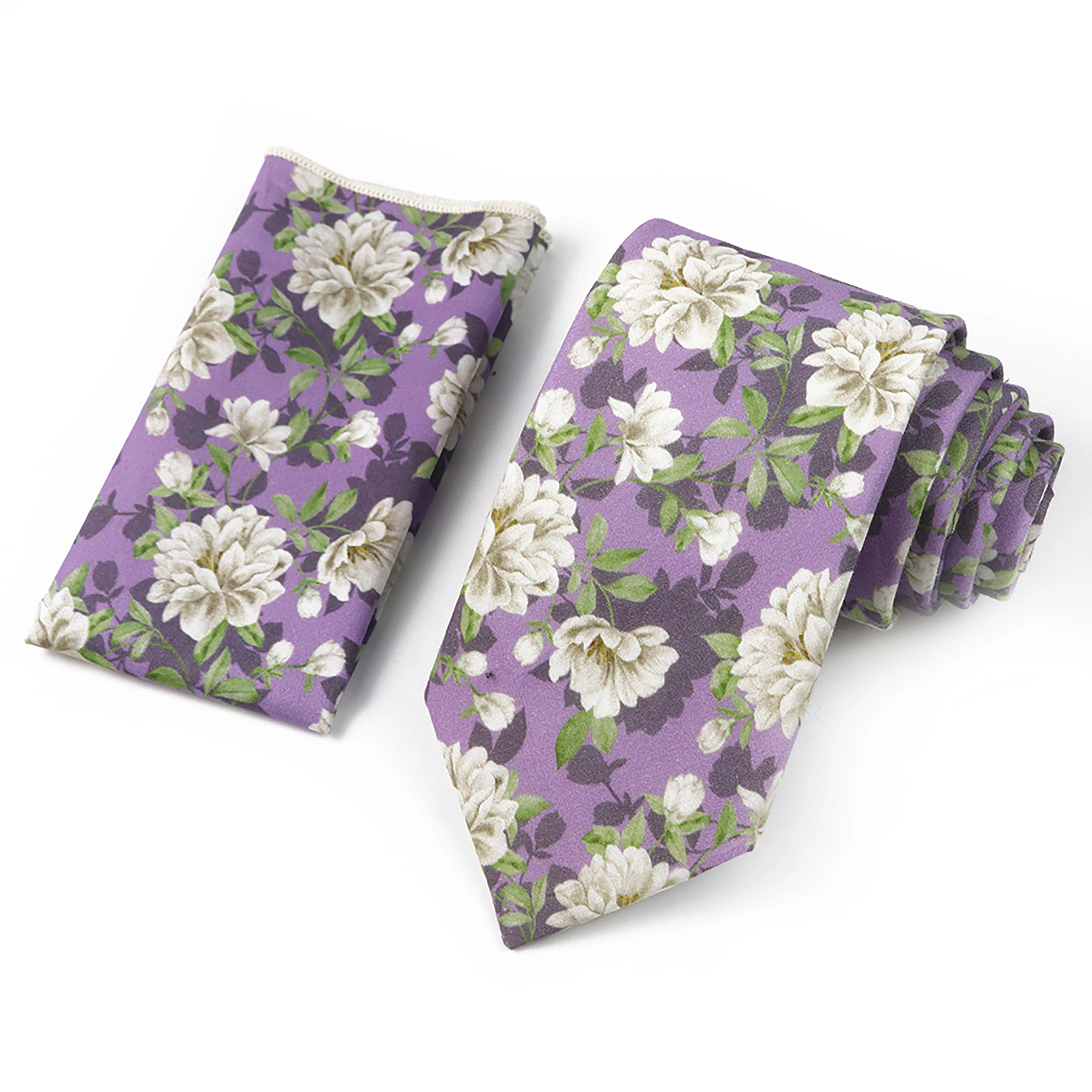 Novelty Floral Tie Hankies Set For Men 100% Cotton Pink Green Flower Neck Tie Skinny Casual Daily Wear Shirt Cravat Accessories