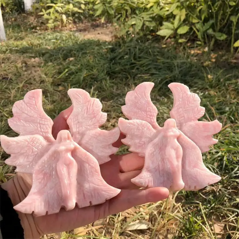 Natural Pink Opal Seraph Angel Carving Handicraft Ornaments Gift Energy Stone Home Decoration Gift 1pcs