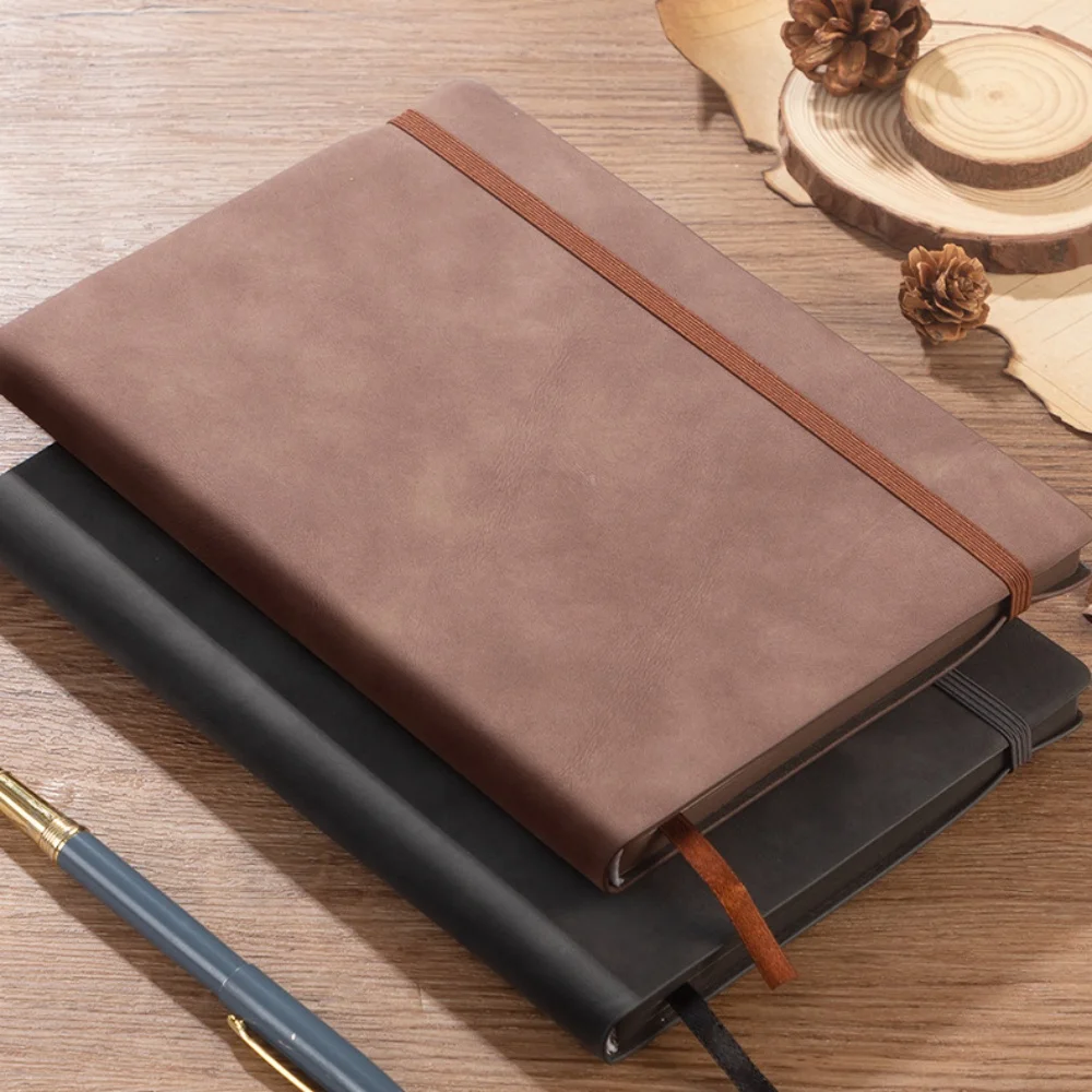 A5 Thicken Soft Leather Strap Notebook Business Office Notepad Waterproof Cover Student Diary High-Quality Paper Eye Protection