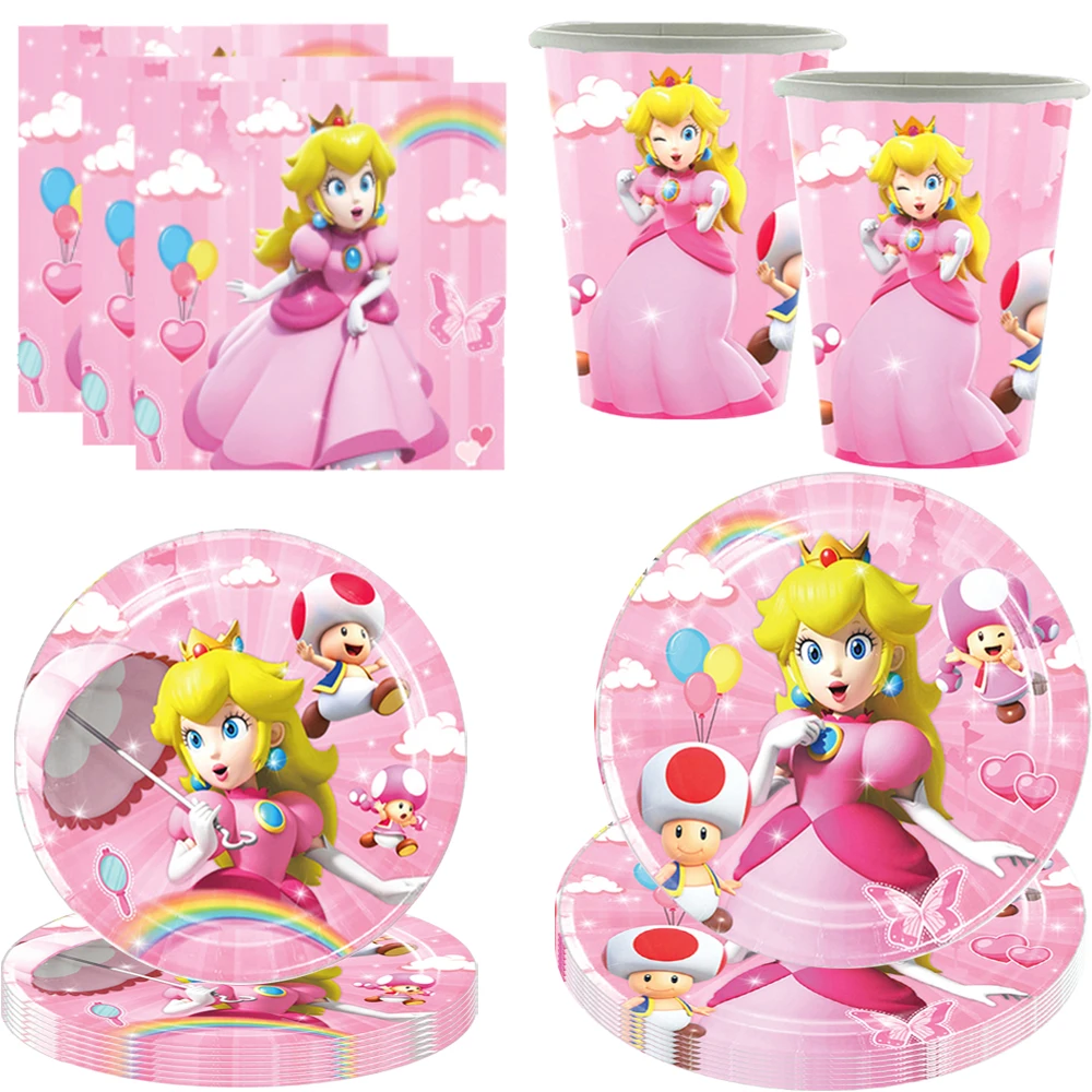 

50Pcs Peach Princes Birthday Party Decoration Disposable Tableware Cup Plate Napkin Set for Kids Girls Baby Shower Supplies