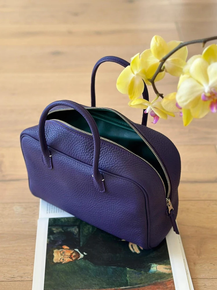 

Purple Genuine Leather Tote Bag Women's 2025 New Luxury Small Luxury High-End Handbag Crossbody Bowling Large Bag