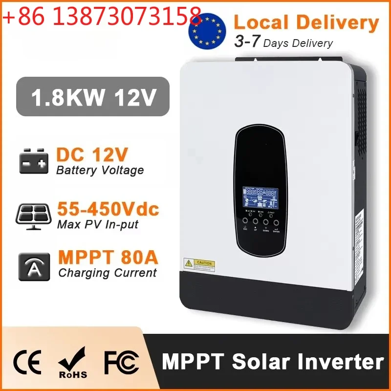 1.8KW 3KW Hybrid Solar Inverter 12V 24V 220V Pure Sine Wave Inverter MPPT 80A Solar Charger Controller Off-grid Inverter