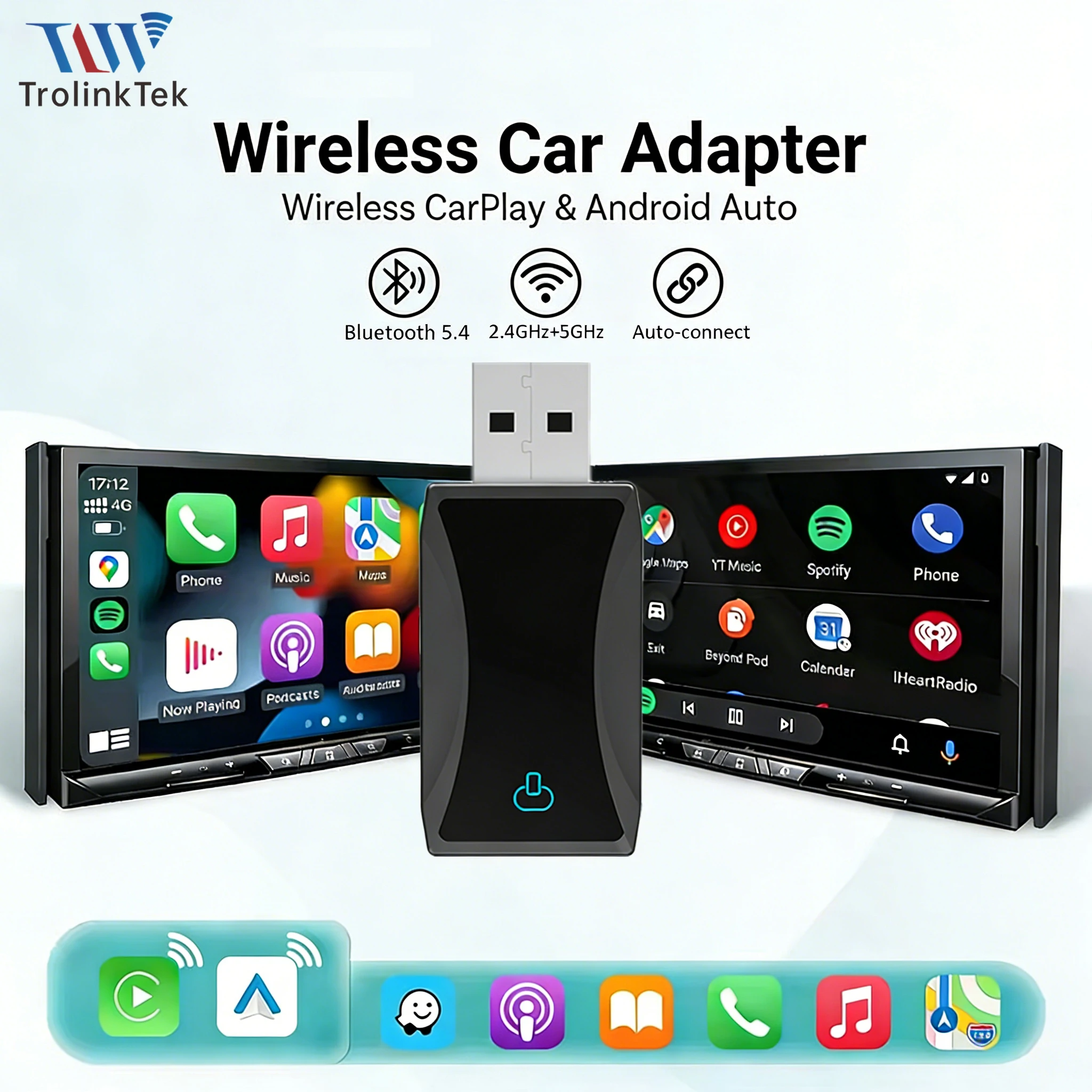 

Беспроводной адаптер CarPlay Android Auto USB Dongle Smart Mini Box 5,8 ГГц Bluetooth 5,0 WiFi Plug & Play для 99% заводских проводных автомобилей