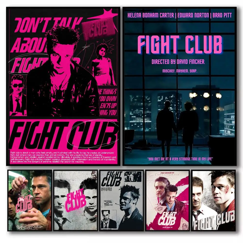 F-Fight Club Movie Poster Stickers Self-Adhesive Painting Mural Decor Wall Decals for Bedroom Living Room Home HD Gift