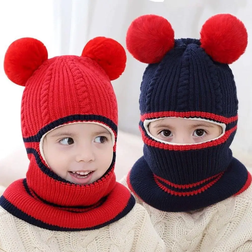 Cappello pullover lavorato a maglia caldo per bambini con pompon Paraorecchie termici per ragazze dei ragazzi Berretto carino Cappuccio per bambini unisex Accessori invernali