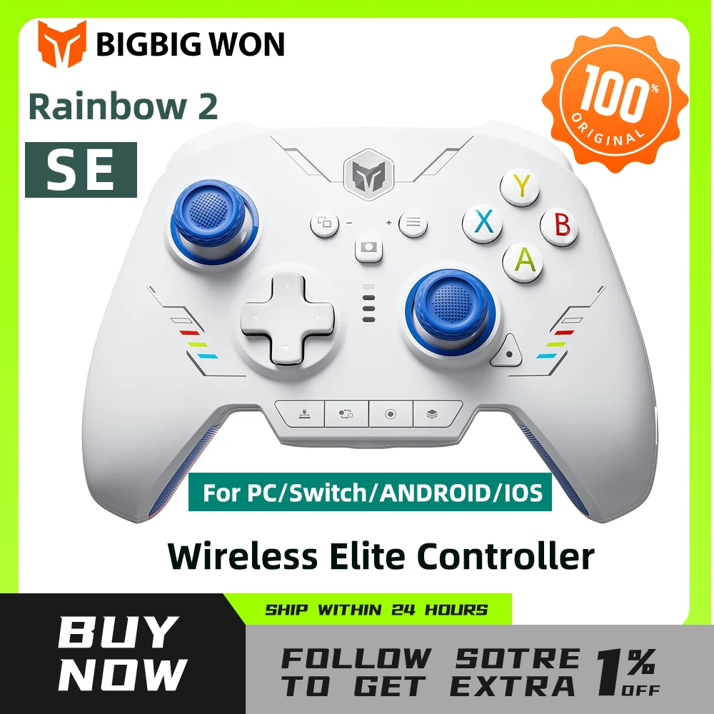 BIGBIG WON Rainbow 2 SE Wireless Controller Motion Control, Hall Effect Trigger, 12-bit ADC, 3 Sets of Joysticks Controller