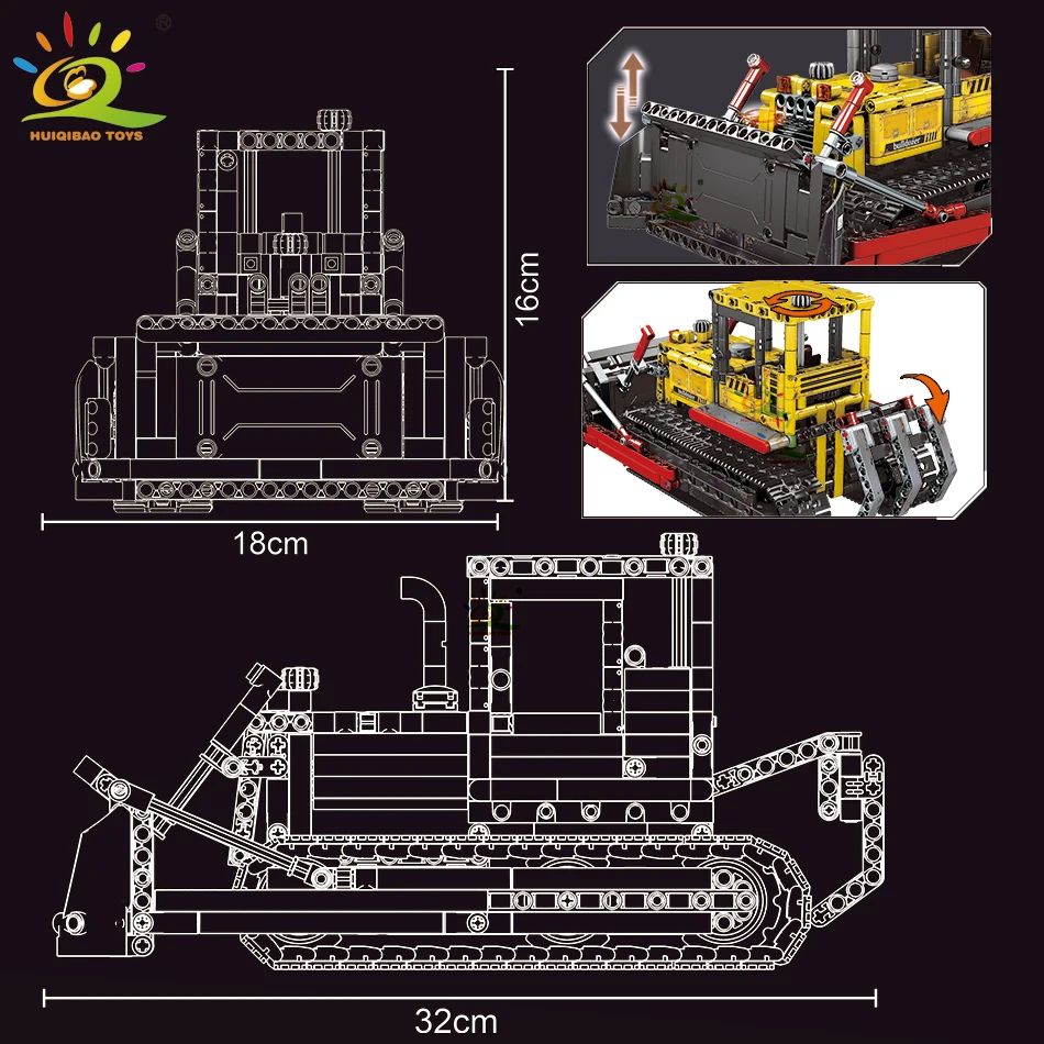 HUIQIBAO Moc Engineering Truck model Building Block Excavator Crane Car City Construction Tech Brick Set For Children Kids Gift