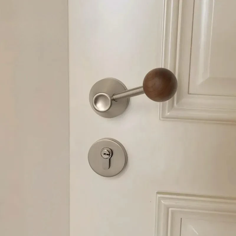 for-retro-black-walnut-door-lock-indoor-handle-universal-magnetic-silent-split-lock