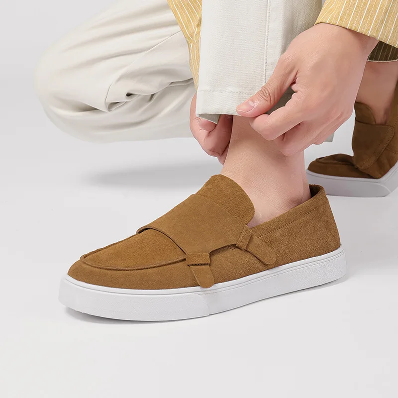 

2026 Trendy Men's Suede Leather Loafers Business Outdoor Round Toe Casual Shoes