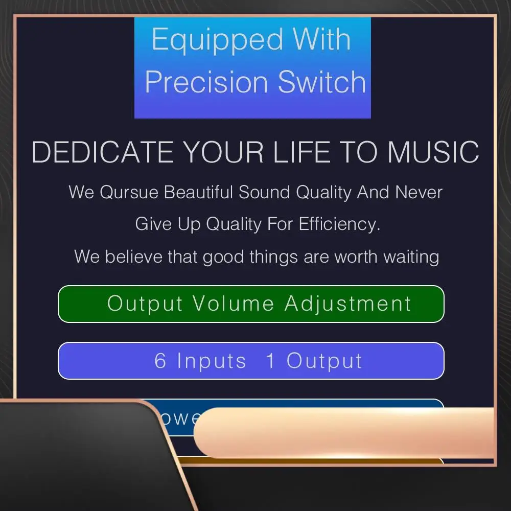 

6-входной 1-выходной переключатель Переключатель выбора источника звука Переключатель выбора сигнала аудиовхода RCA с регулировкой громкости и руководством