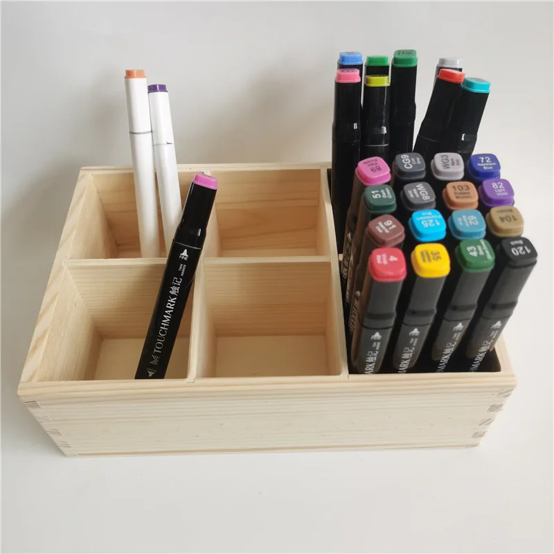 Wooden Marker Pen Storage Box Multi-colors Pen Holder Studio Storage Rack Large-capacity Cosmetic Organizer