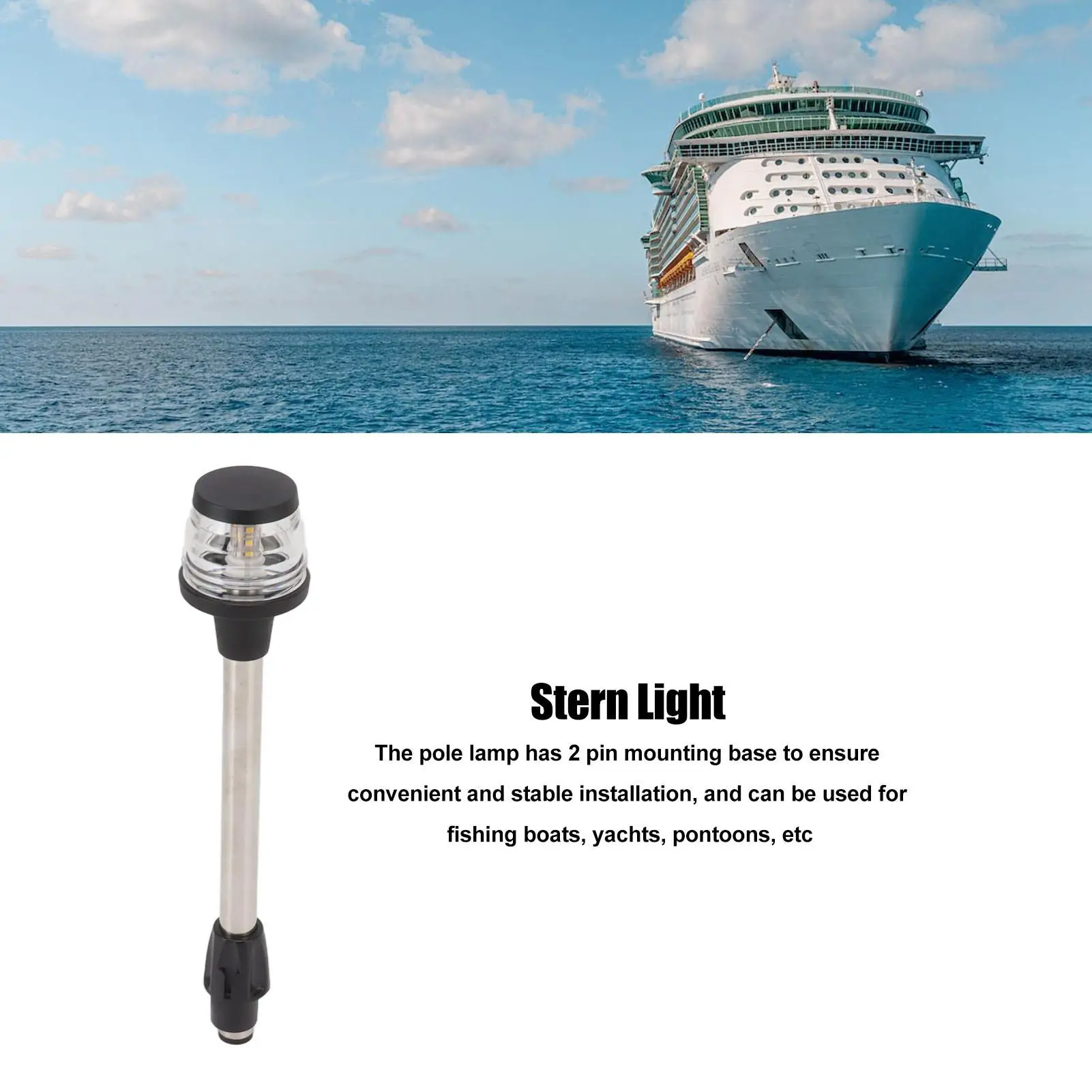 IP65 Waterproof LED Stern Light - 360° Marine Anchor Pole Light for boats & Yachts, DC 10-24V, 2.5W, 250LM