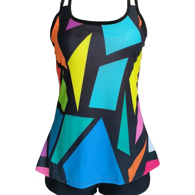 여성용 Tankini 수영복, 컬러 블록 투피스 세트, 플러스 사이즈, 보수적 스타일