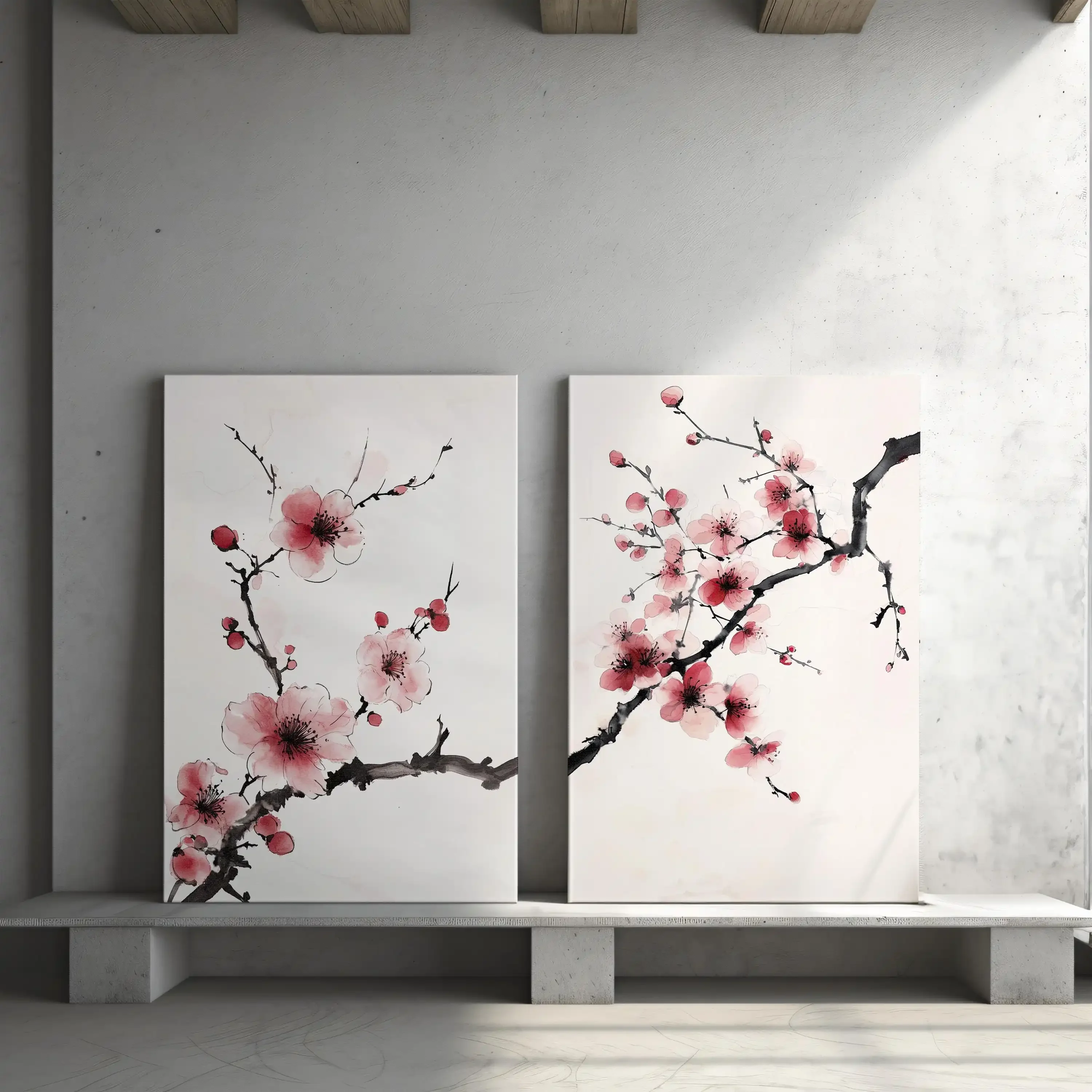 Large-sized Cherry Blossom Branch Print Watercolor Art Set of 3 Poster or Canvas Print, Japanese Tree Branch Art,Pink Flower Sak