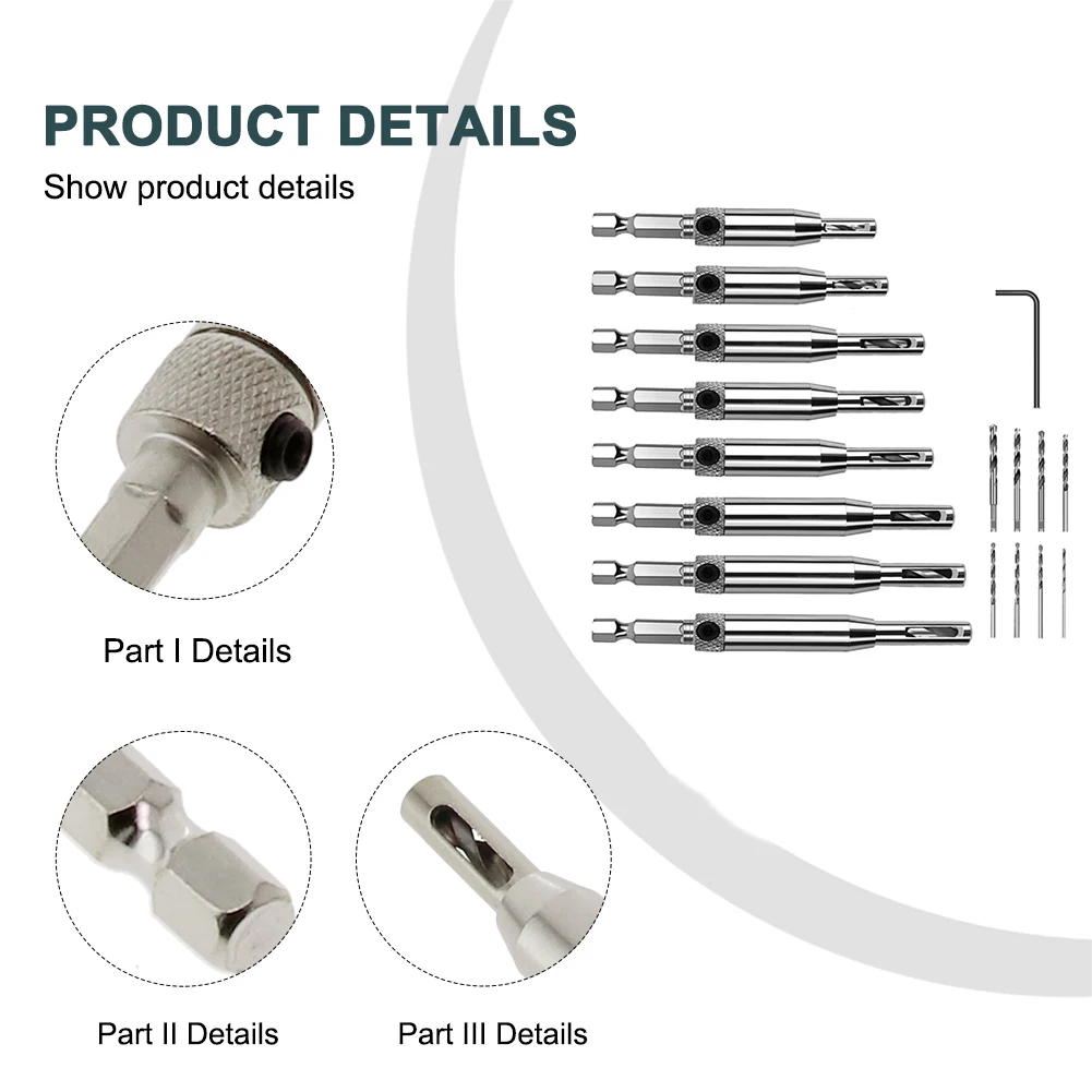 17pcs Self Centering Hinge Drill Bit Set for Door Cabinet For Pilot Holes with Double Sided Design and HSS Material