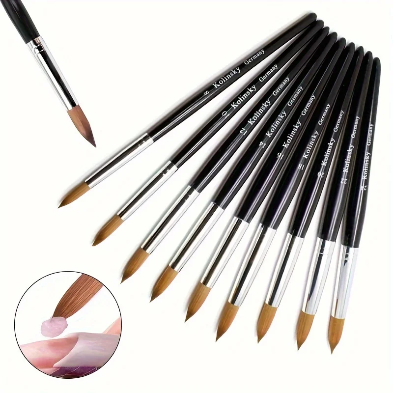 Size 2-24 Kolinsky Black Acrylic Nail Brush Good Quality Art Imitation Mink Brush Wood Handle Gel Builder Manicure Drawing Tools
