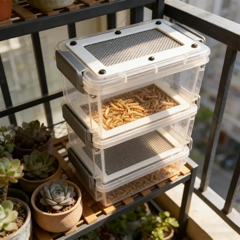 Mealworm Breeder Kit 3-Tier Silkworm Feeding Box Corn Worm Container for Pet Food Reptile Bird Keepers Stackable Ventilated