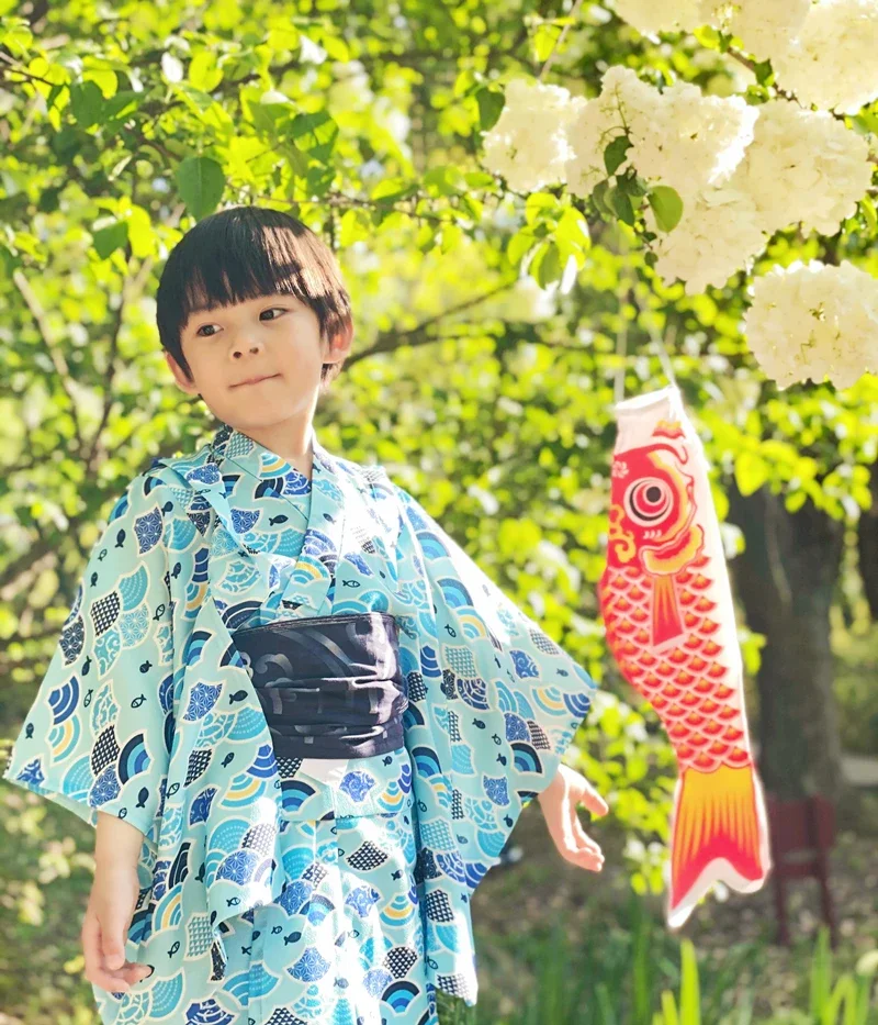 Традиционное японское детское кимоно с поясом, торжественное летнее платье юката для мальчиков, детские костюмы для косплея, одежда для фотосессии