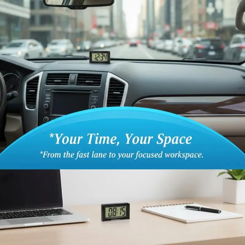 Mini Digital Car Clock High Precision Large Screen Dustproof Electronic Dashboard Clock for Daily Commute Driving