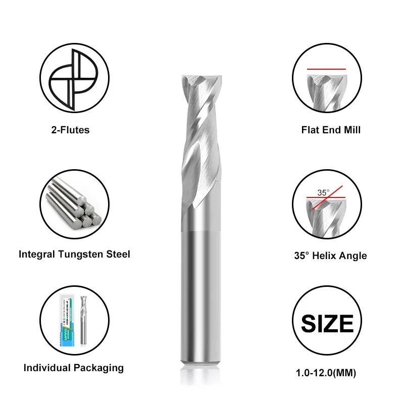 SHAZAM HRC50 2-Flute For Aluminum Endmills 1.0mm-12.0mm 11-Piece-Set Tungsten Steel Milling Cutter CNC Machining End Mill Tools