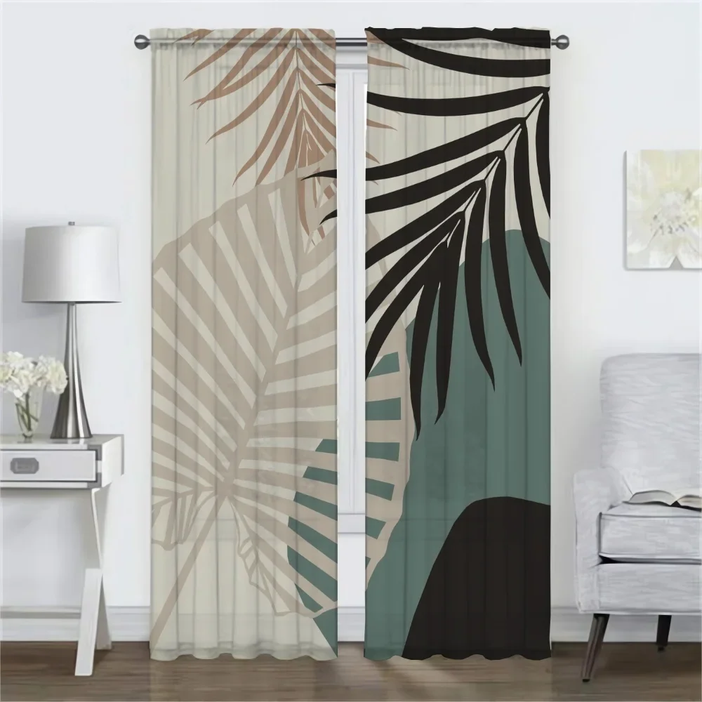 Eucalyptus Fan Palm Elegant Room Curtains 2 Pieces Anti-mosquito Curtains for Camera Living Room Curtain Halloween Decoration