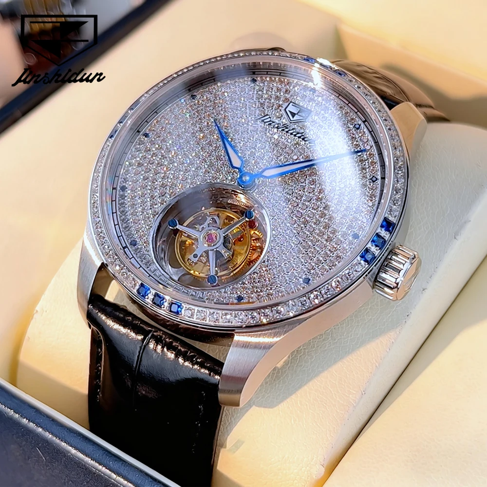 JSDUN Top Brand Men's Watches Luxury Fashion Leather Strap Self-winding Tourbillon Automatic Mechanical Wristwatch Sapphire 832