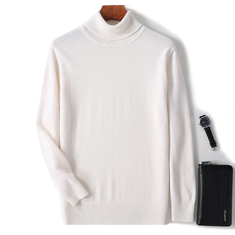 

Basic 100% Merino Wool High Turtleneck Casual Solid Color Sweater Pullover Cashmere Long Sleeves Comfortable Warm Clothing Top