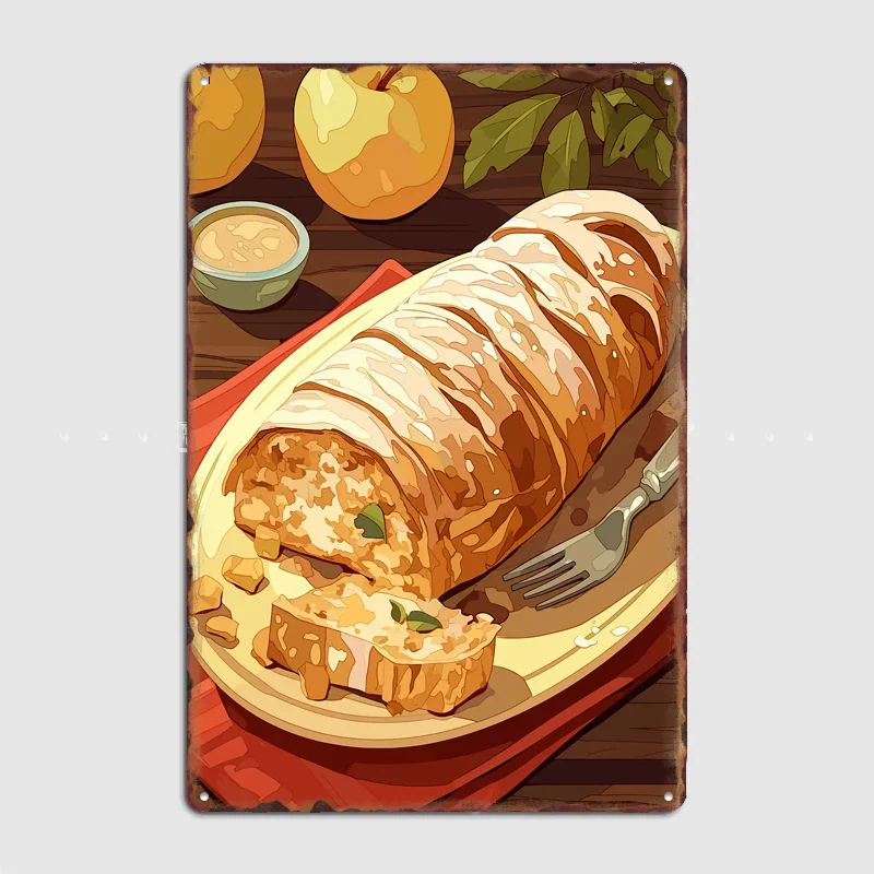Póster vintage de postre Apple Strudel, cartel de metal, decoración personalizada para habitación, decoración de pared del hogar, carteles, decoración de pared interior