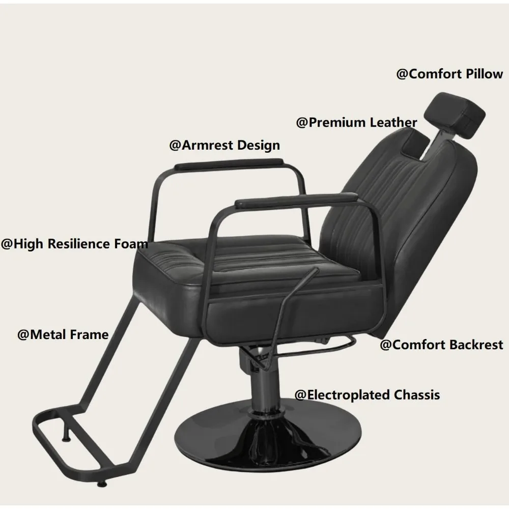 เก้าอี้ตัดผมสไตล์วินเทจ ปรับระดับความสูงและเอียงได้ สำหรับใช้ได้ทั้งชายและหญิง พร้อมเบาะหนังเทียม