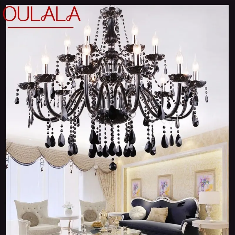 

OULALA European Style Chandelier Lamp LED Pendant Candle Crystal Black Luxury Light Fixtures Indoor for Home Hotel Hall