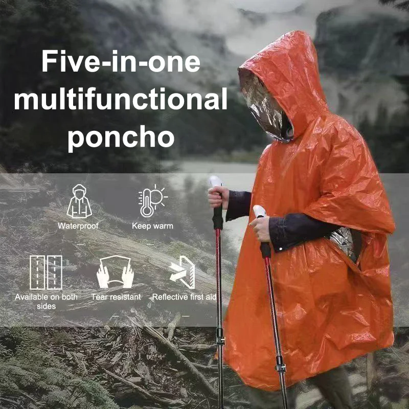เสื้อกันฝนฉุกเฉินแบบสะท้อนความร้อน 4 ชิ้น ผ้าห่มฉุกเฉินแบบสะท้อนความร้อน เสื้อกันฝนกันน้ำสำหรับตั้งแคมป์
