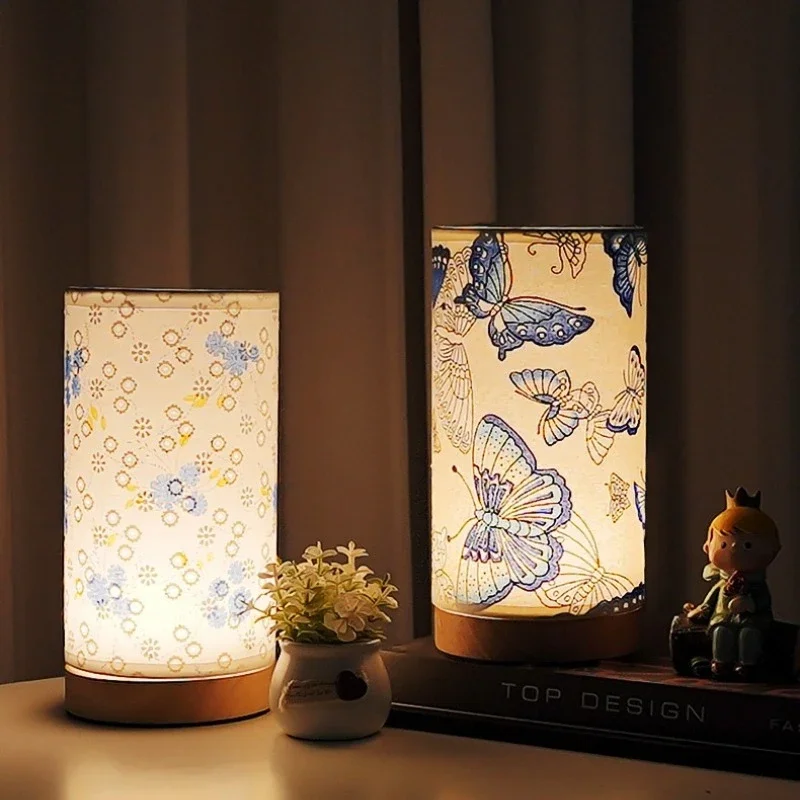 Fabric Table Lamp with Remote Control & Timer 3-Mode, Night Light with Sleep Sticker, Creative Atmosphere Lamp for Dormitory Use