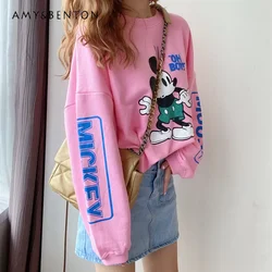 Autumn New Women's Clothing Sweet Cartoon Younger Blue Letters Pink Sweatshirt Loose Casual Pullover Tops for Ladies