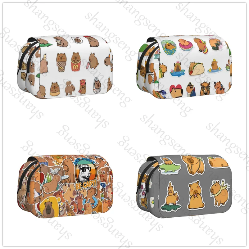 

Capybara cute cartoon Double Layer Flip Pencil Bag School Supplies Children's Pencil Box Storage Cosmetic Bag Gift