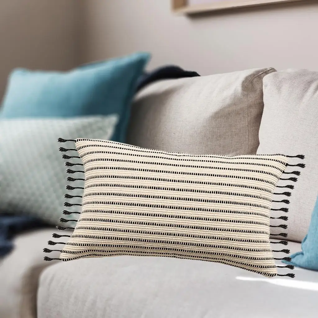 Bohemian Macrame Pillow -friendly Decorative Cushion Cover Pillowcase with Tassels Hidden Zipper for Decorative