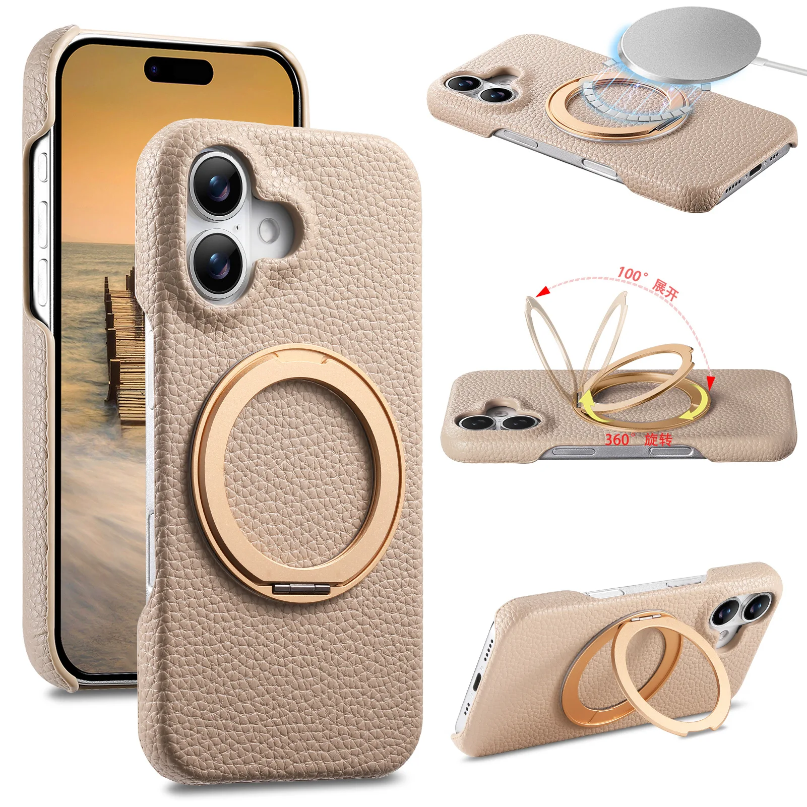 360 °   Funda de cuero con anillo giratorio para teléfono VIVO S20 Pro Y300 X200, funda trasera magnética Magsafe para VIVO S20 Pro Y300 X200