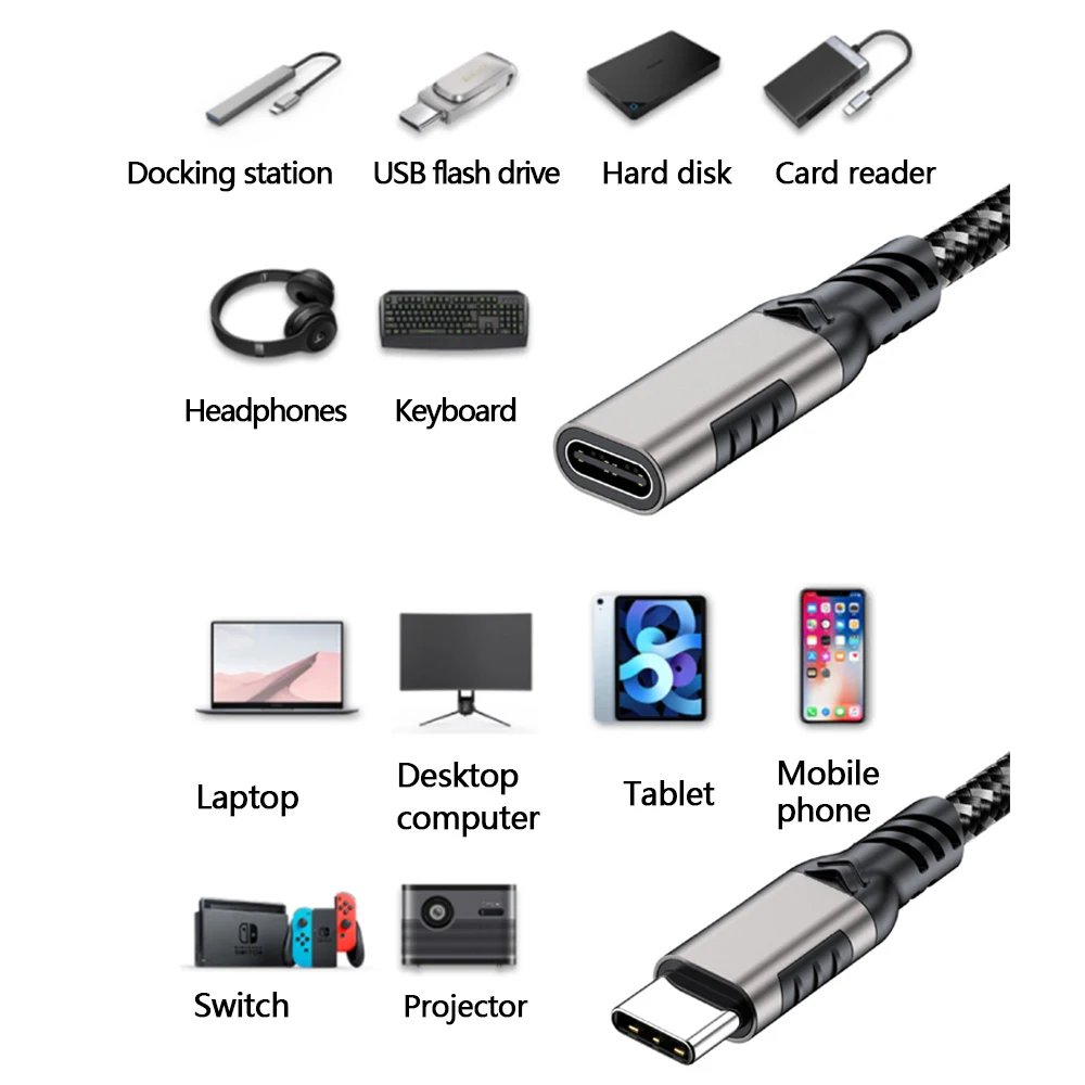 Type C USB C 3.2 Extension Cable 240W PD 5A  8K@60Hz 10Gbps Male to Female For Xiaomi Huawei Switch 0.5M 1M 2M 3M