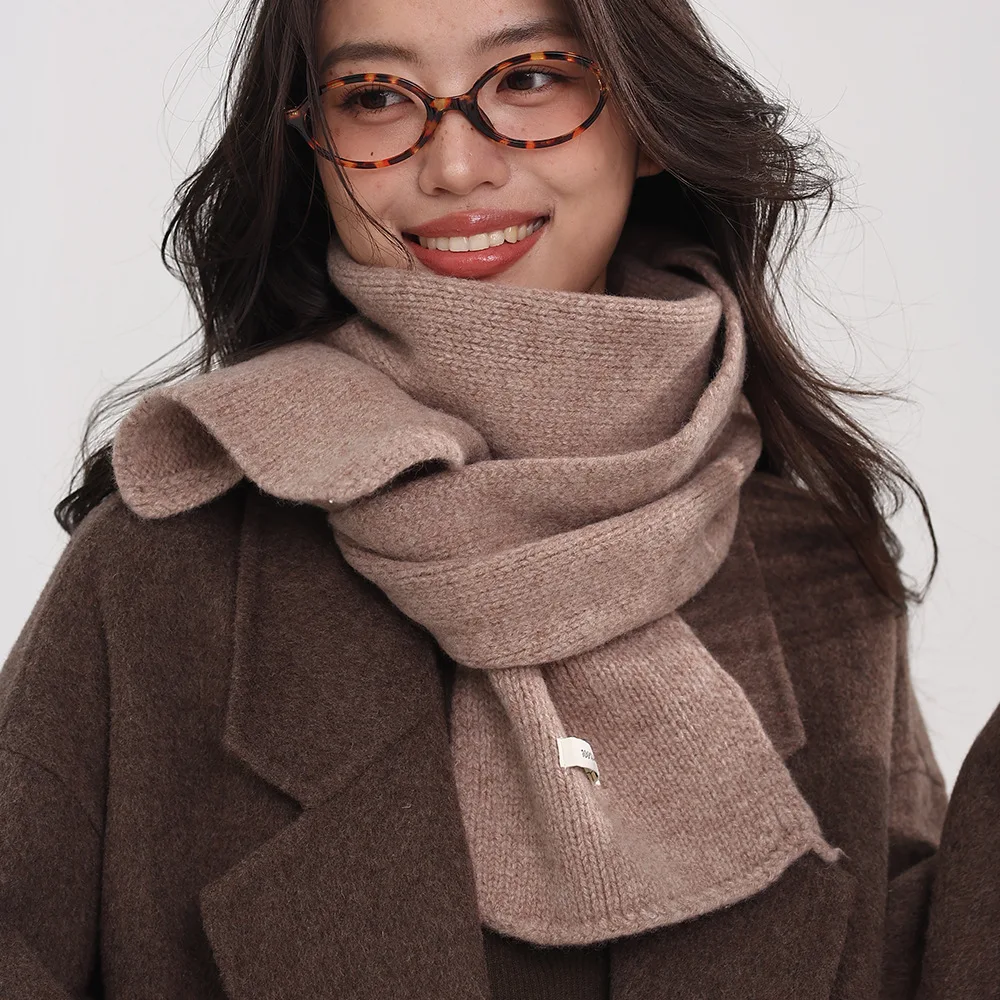 

100% чистая шерсть, вязаный мягкий восковой шарф, женский зимний универсальный однотонный шаль, студенческая пара, утолщенный теплый