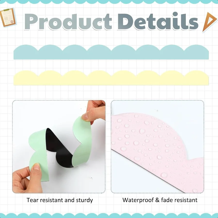 24 قطعة من الحدود المغناطيسية للفصول الدراسية، حدود لوحة الإعلانات المغناطيسية، شرائط السبورة البيضاء الصدفية للمدرسة والفصول الدراسية والمكتب C