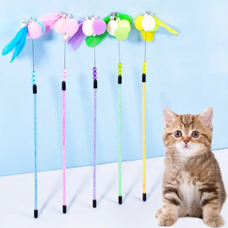 Cat Toy Feather Cats Stick Cat Toys Interactive Wool Ball Cats Toy with Bell Bite Resistant Kitten Toys Teaser Ball Pet Supplies