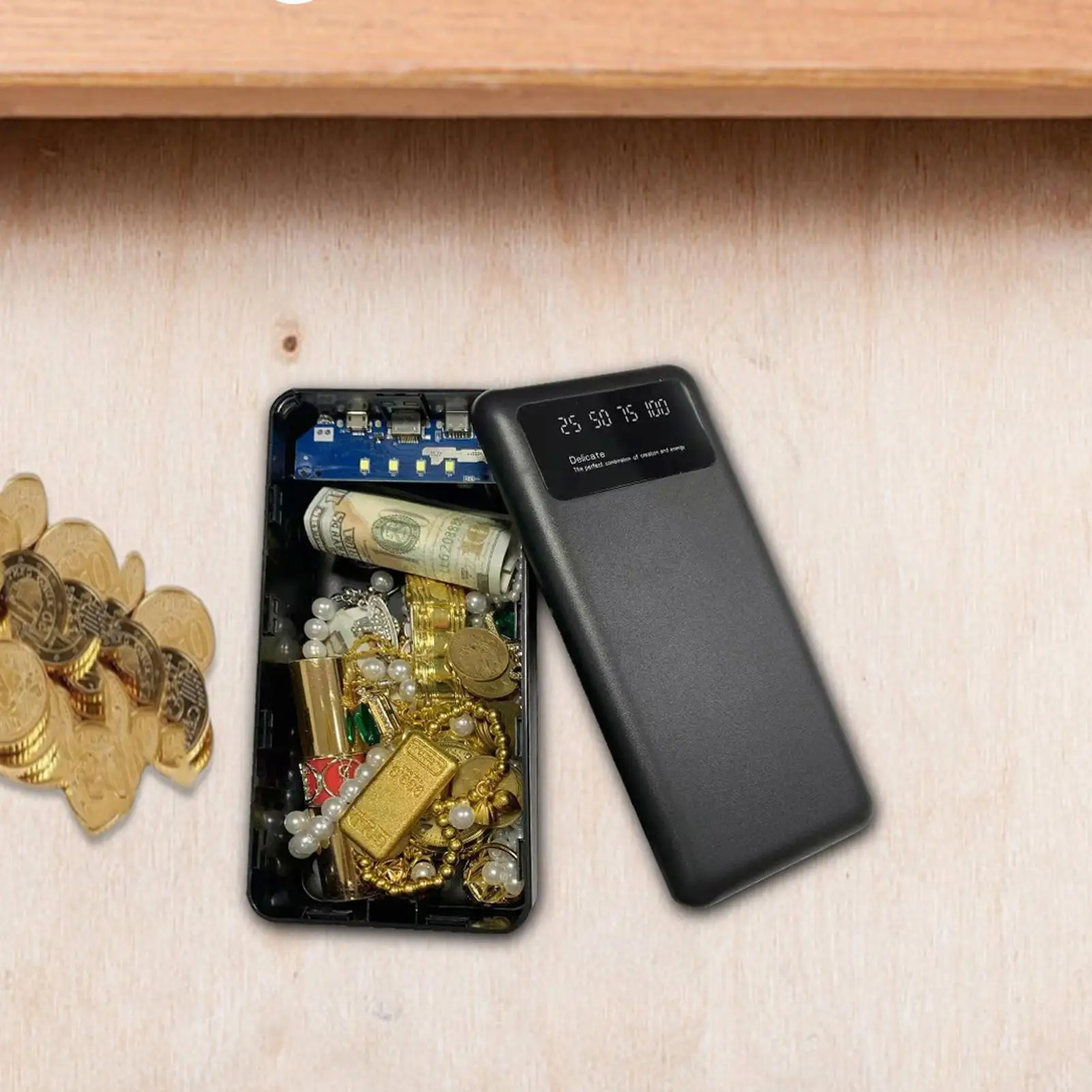 مقصورة إخفاء على شكل بنك طاقة آمنة محمولة آمنة ومحمولة للمفاتيح وحاوية تخزين المجوهرات والأشياء الثمينة والنقدية