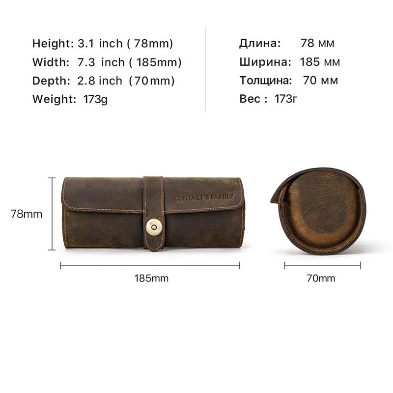 Three-card slot watch box Retro Crazy Horse Leather Watch Box Creative Round Buckle Leather Storage Box