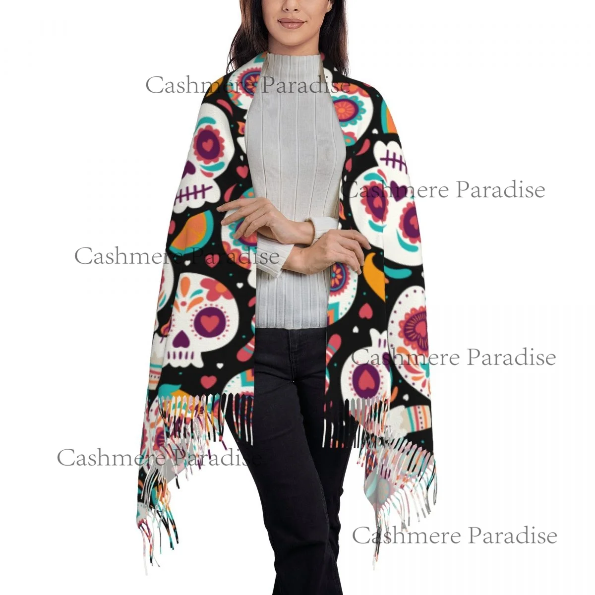 Sugar Skull Mexican Flower Women's Soft Scarf Warm Soft Scarf Winter Halloween Shawl