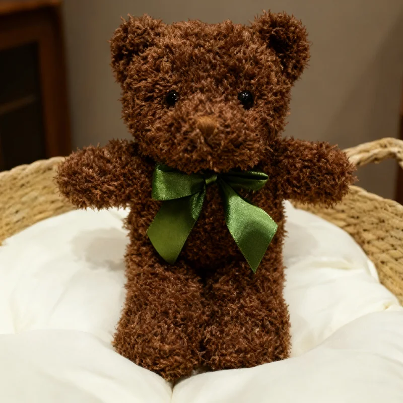 Pluszowe misie z kręconą wstążką, 25 cm, miękkie, przyjazne dla skóry, idealne do spania, wykwintne lalki zwierząt, urocze ozdoby, prezenty dla przyjaciół.