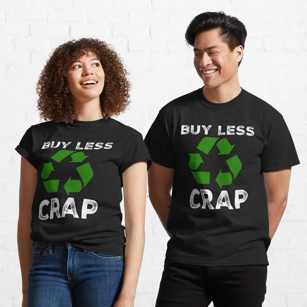 Men's BUY LESS CRAP Funny Recycle Logo Reduce Recycle Oversized T Shirts 2026 Men Short Sleeve Black Geek Tops Tees Plus Size