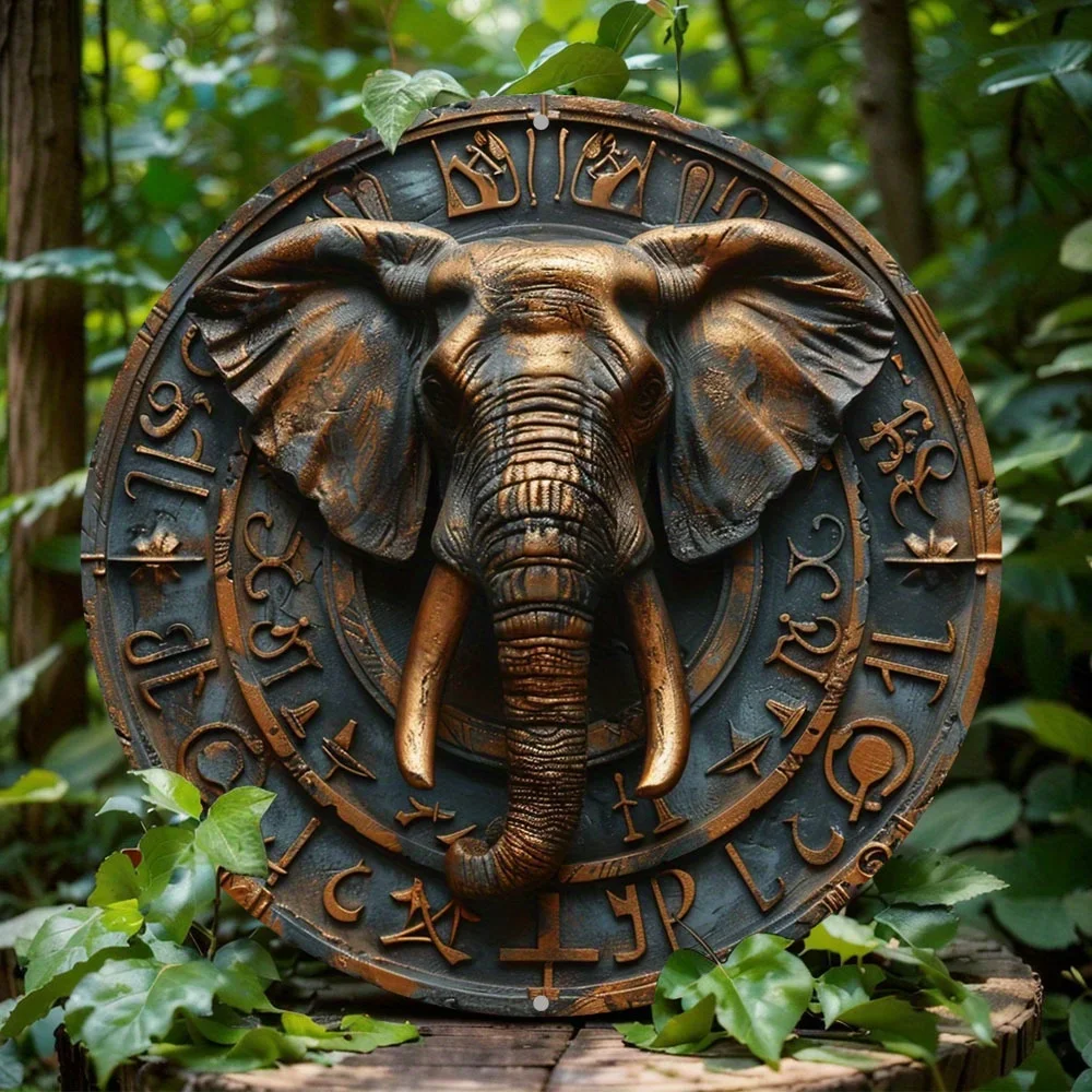 Decoración redonda de aluminio para pared de elefante, letrero de metal para decoración de puertas de oficina y hogar | Regalos navideños perfectos