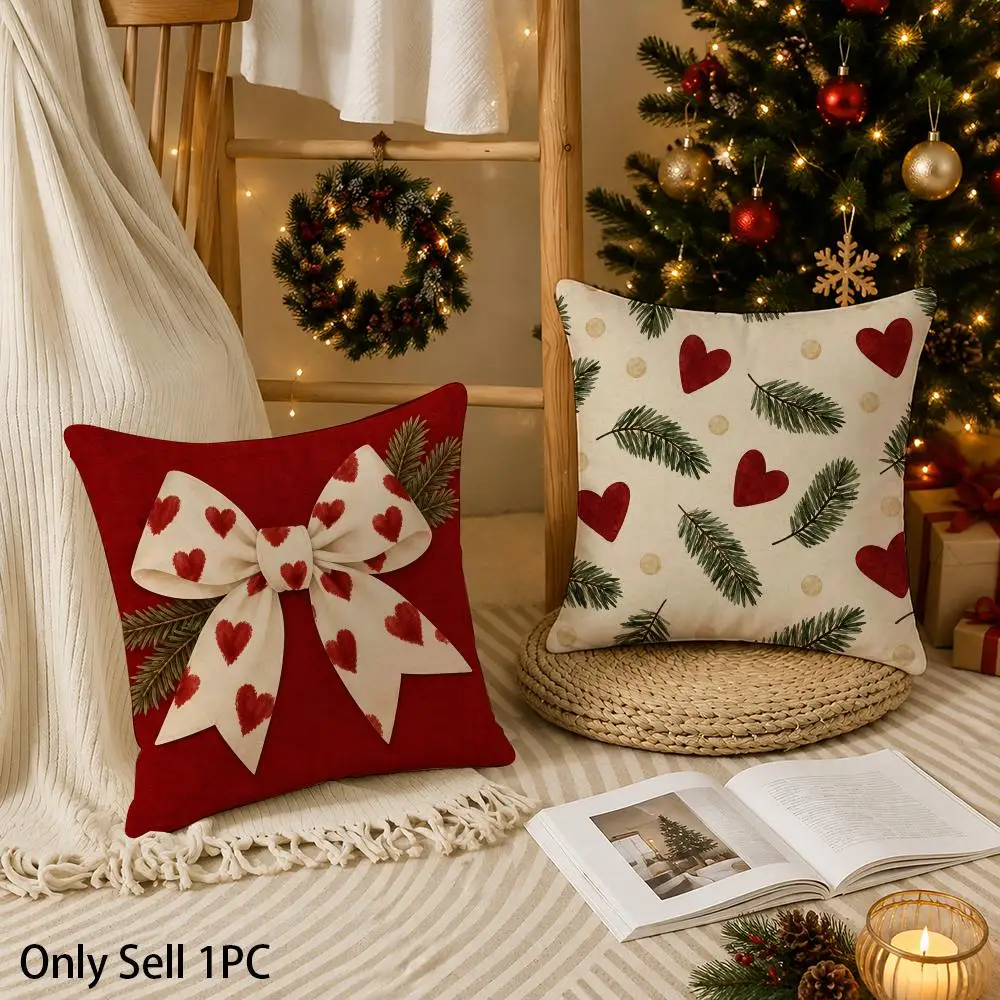 Farmhouse Christmas Cushion Cover Christmas Plush Cushion Cover | Style Combination, Holiday Home Decor Gift